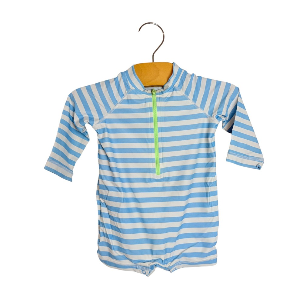 Primary Baby Rash Guard One Piece Swimsuit Blue White Stripe 3-6 Months